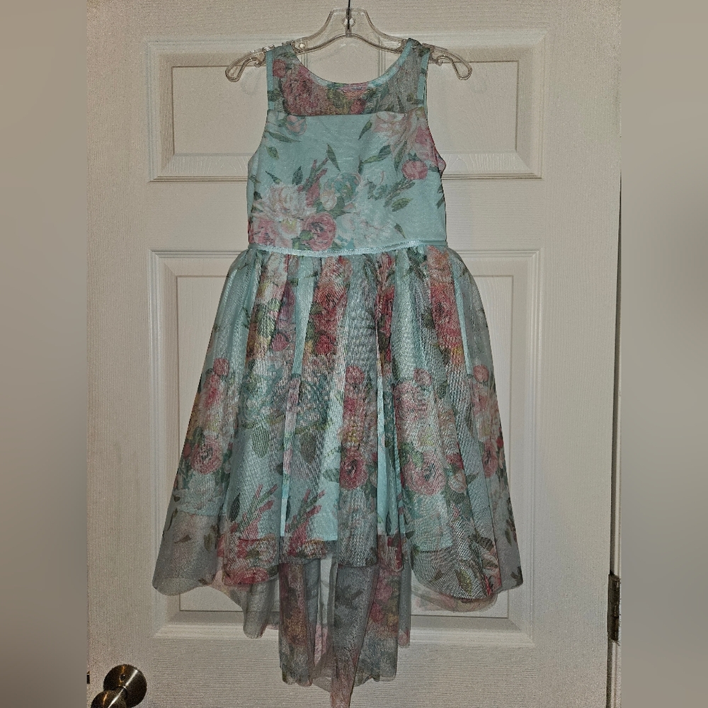 Zunie Girls Aqua Floral Hi Lo Dress - Size 7/8